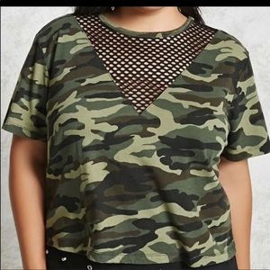 Forever 21 Camouflage Fishnet Inset Top, 3X
